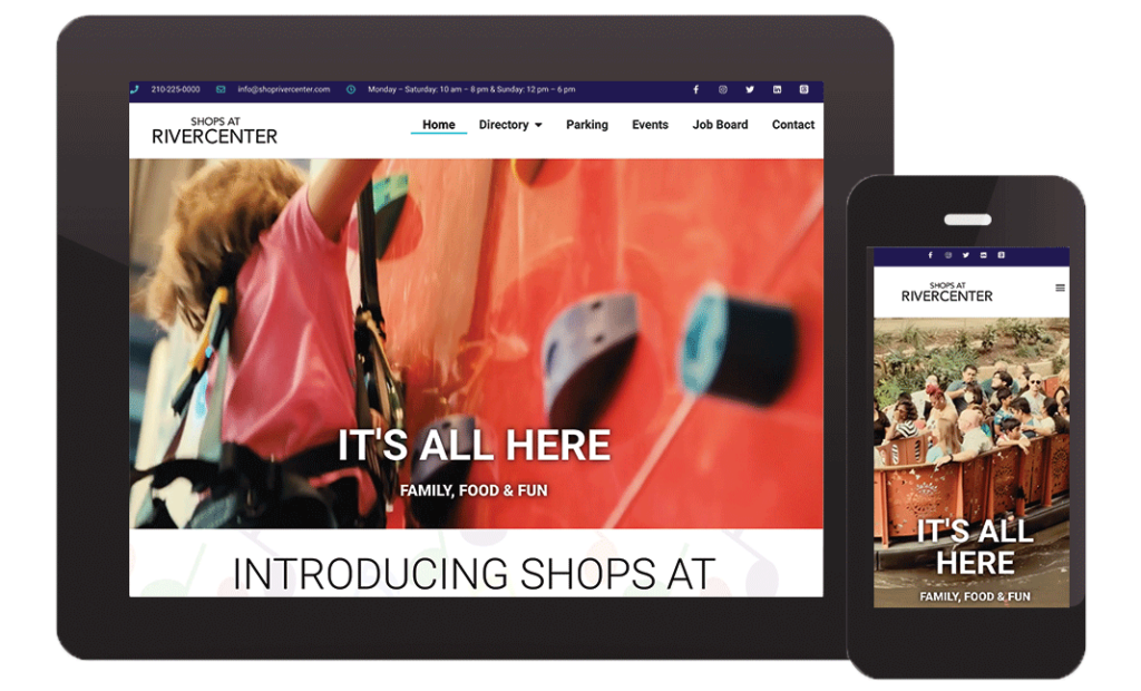Shop Rivercenter website on mobile phone and tablet