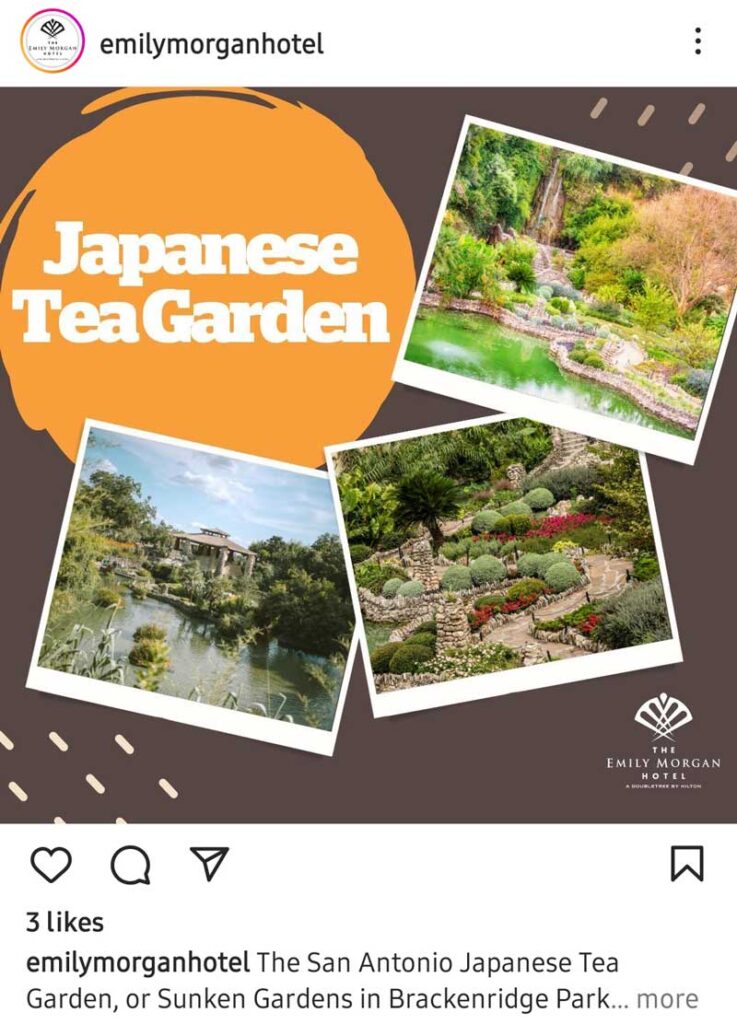 Emily Morgan hotel Japanese tea garden social post