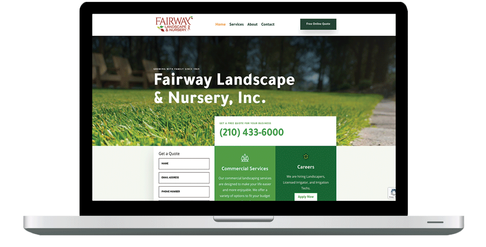 Fairway Landscape and Nursery website on laptop